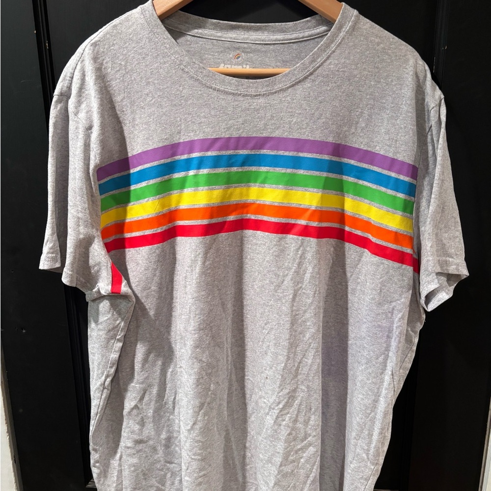Family Fun Gray Rainbow Stripe Cotton Tee Size 2XL